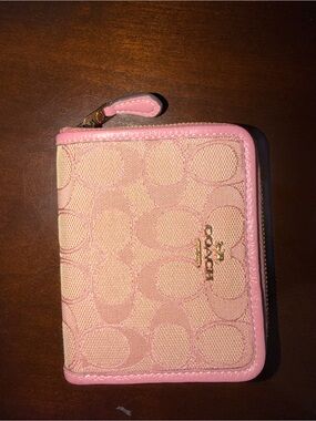 Coach Pink Signature Zip-Around Card Case